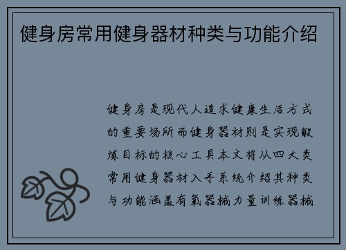 健身房常用健身器材种类与功能介绍