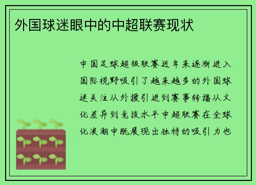 外国球迷眼中的中超联赛现状